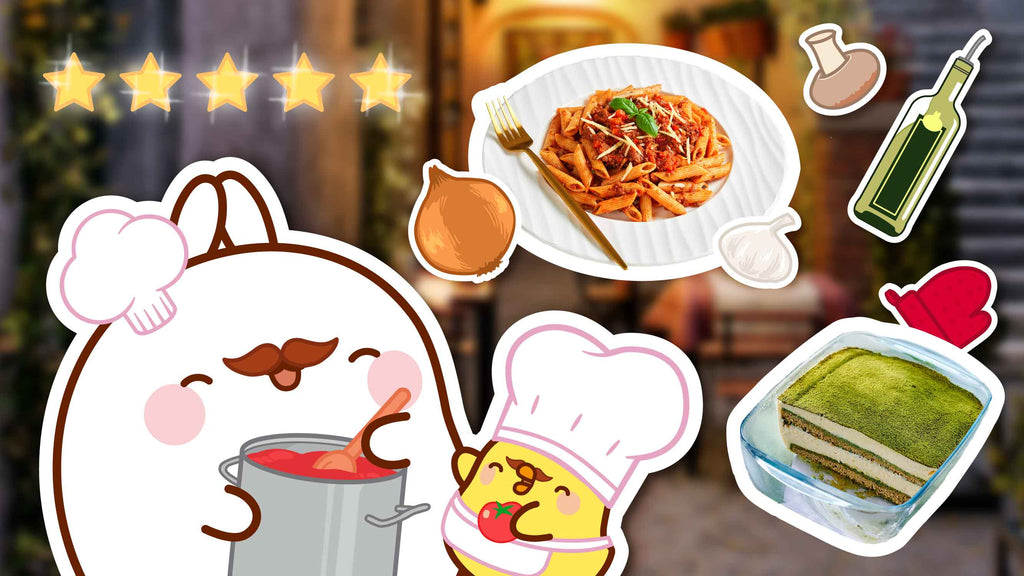 Let's Cook With Molang - Vegetarian Pasta and Matcha Tiramisu Recipe