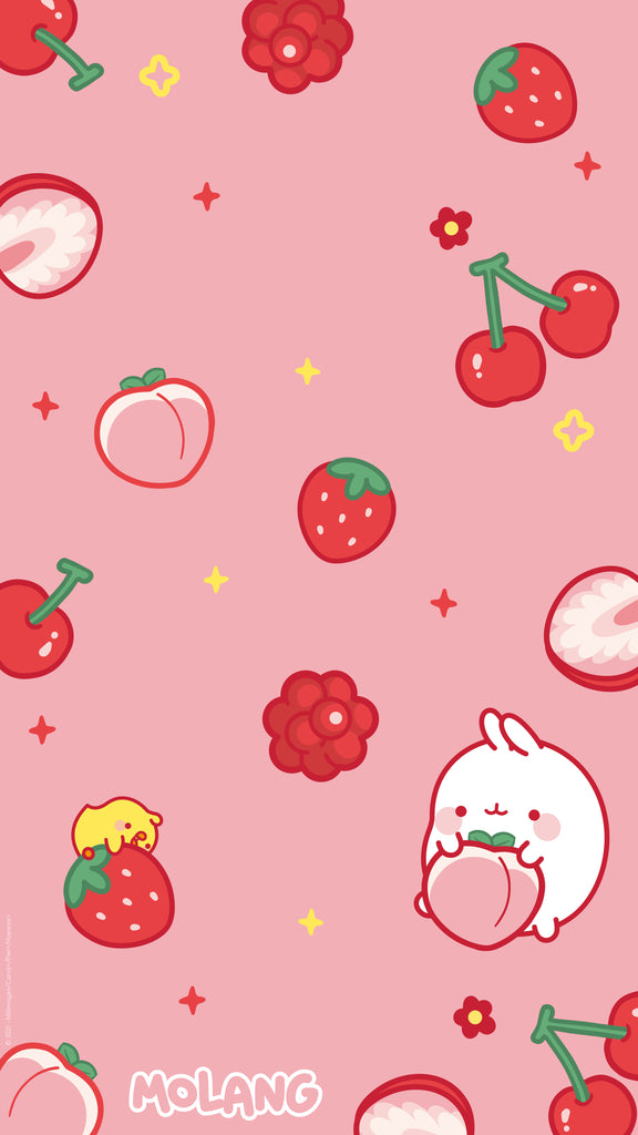 Molang kawaii background: red fruits wallpaper for phone