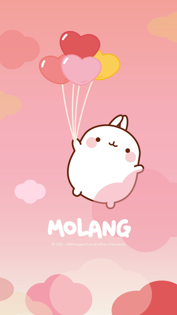 Molang kawaii background: heart balloons wallpaper for phone